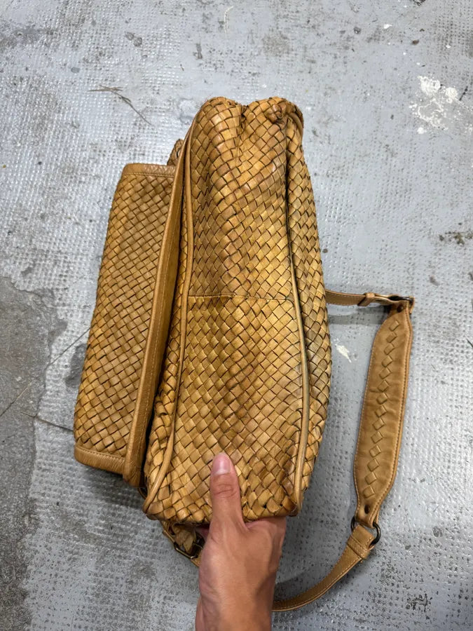 2000s Giorgio Brato Beige Woven Leather Shoulder Bag RqKJZjY 9