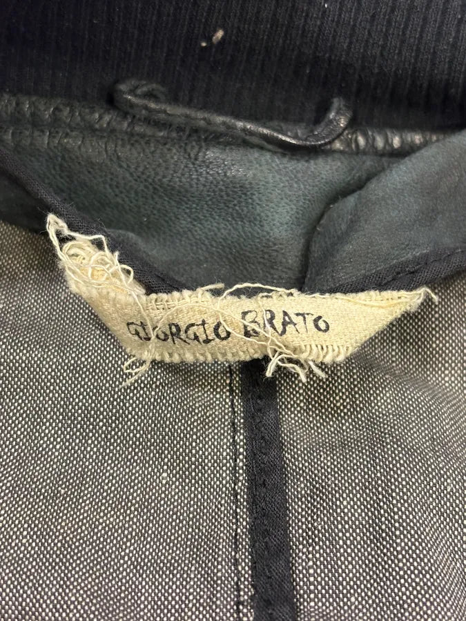 2000s Giorgio Brato Black Faded Distressed Leather Bomber Jacket aMmfBgD 10