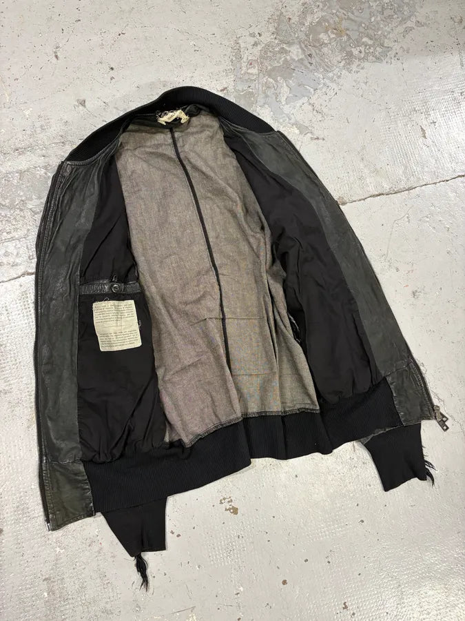 2000s Giorgio Brato Black Faded Distressed Leather Bomber Jacket aMmfBgD 6