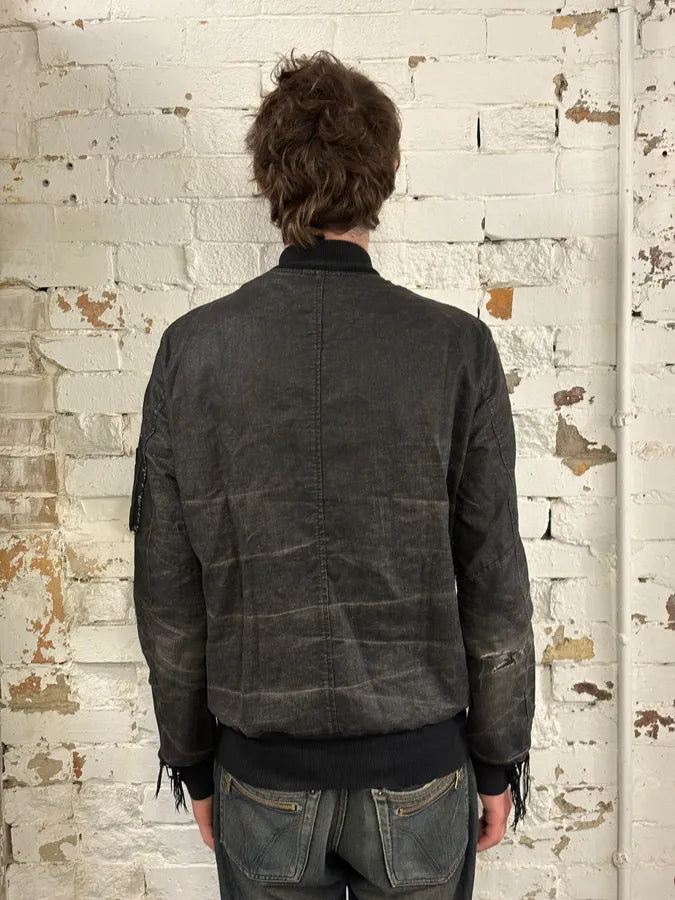 2000s Giorgio Brato Black Faded Distressed Leather Bomber Jacket aMmfBgD 2