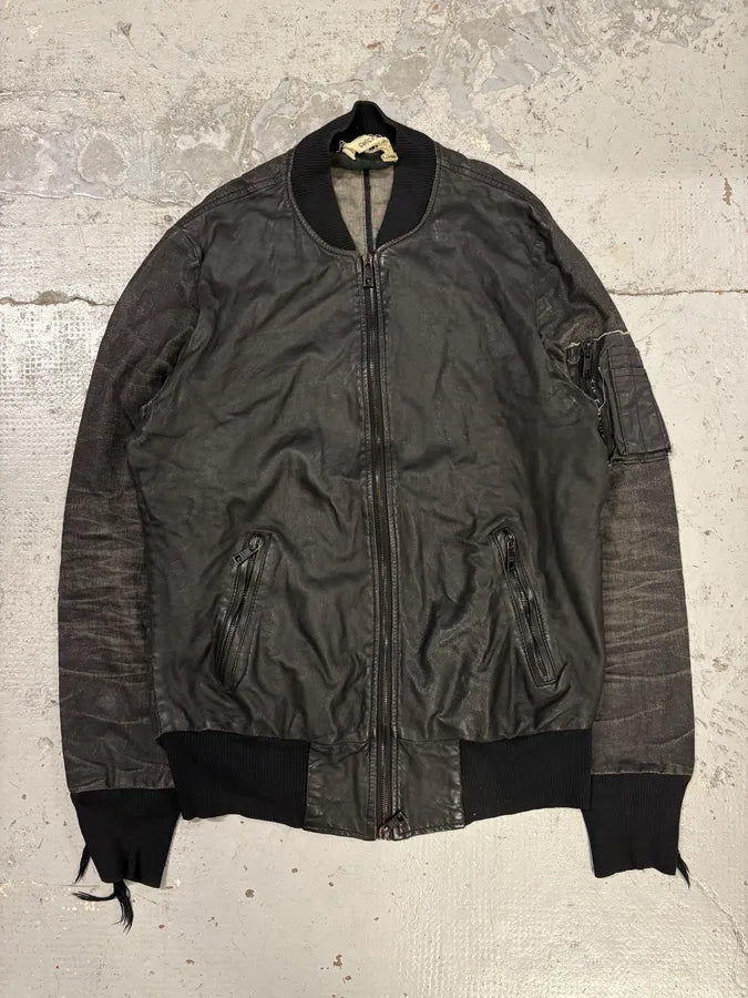 2000s Giorgio Brato Black Faded Distressed Leather Bomber Jacket aMmfBgD 0