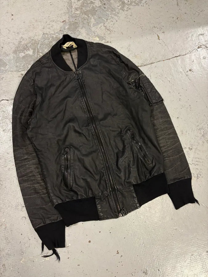 2000s Giorgio Brato Black Faded Distressed Leather Bomber Jacket aMmfBgD 3