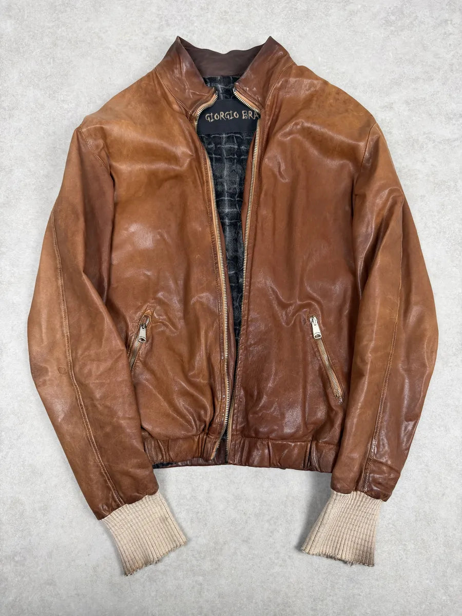 2000s Giorgio Brato Brown Leather Jacket zKWmVIv 0