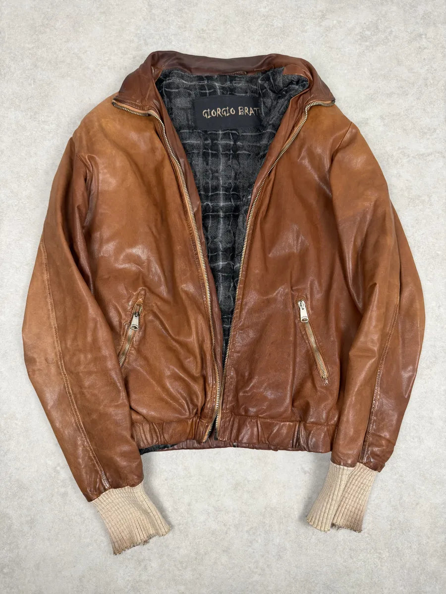2000s Giorgio Brato Brown Leather Jacket zKWmVIv 5