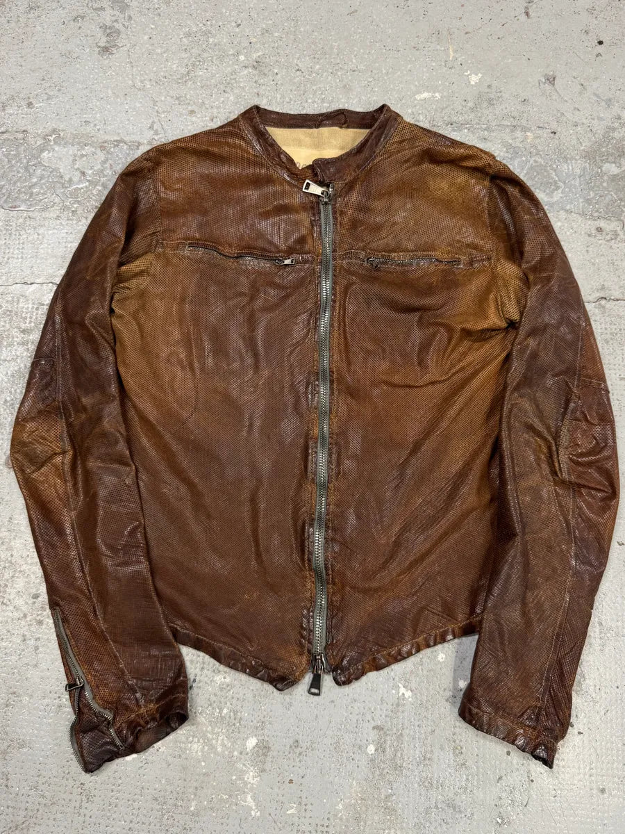 2000s Giorgio Brato Brown Mafia Eroded Leather Jacket lorkKnc 0