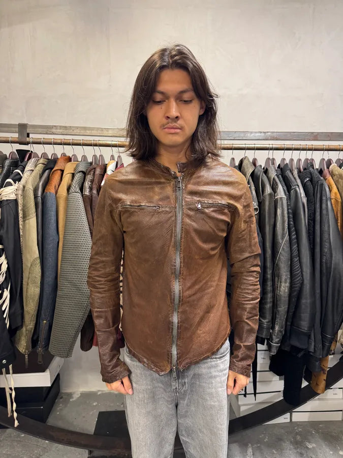 2000s Giorgio Brato Brown Mafia Eroded Leather Jacket lorkKnc 1