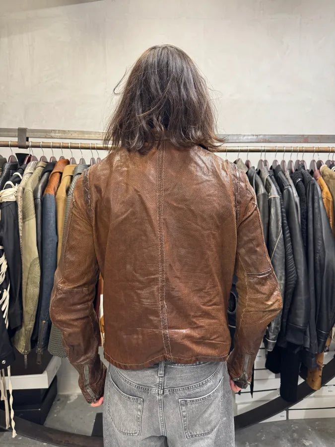 2000s Giorgio Brato Brown Mafia Eroded Leather Jacket lorkKnc 2