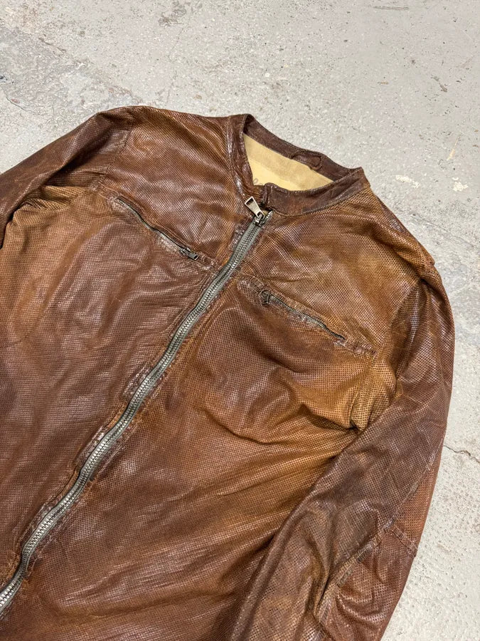 2000s Giorgio Brato Brown Mafia Eroded Leather Jacket lorkKnc 3