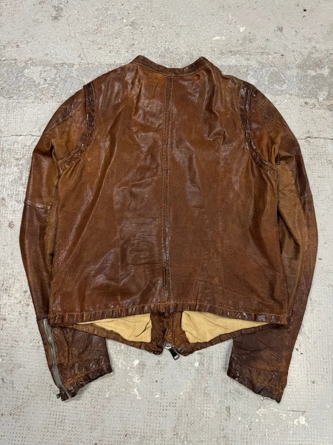 2000s Giorgio Brato Brown Mafia Eroded Leather Jacket lorkKnc 5