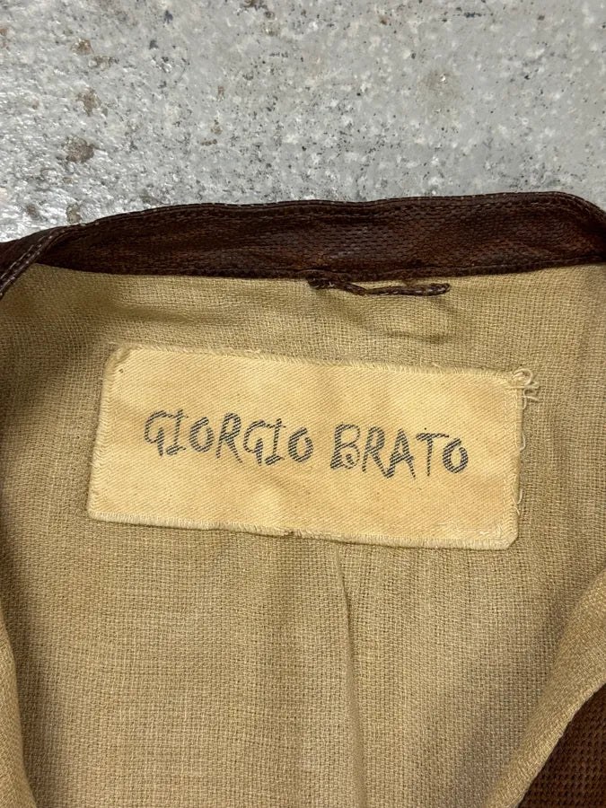 2000s Giorgio Brato Brown Mafia Eroded Leather Jacket lorkKnc 8