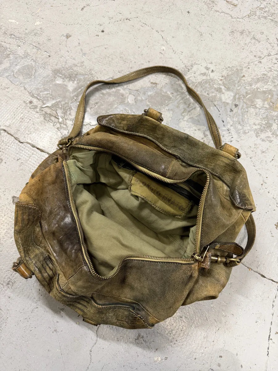 2000s Giorgio Brato Green Eroded Leather Shoulder Bag vWOgkxH 10