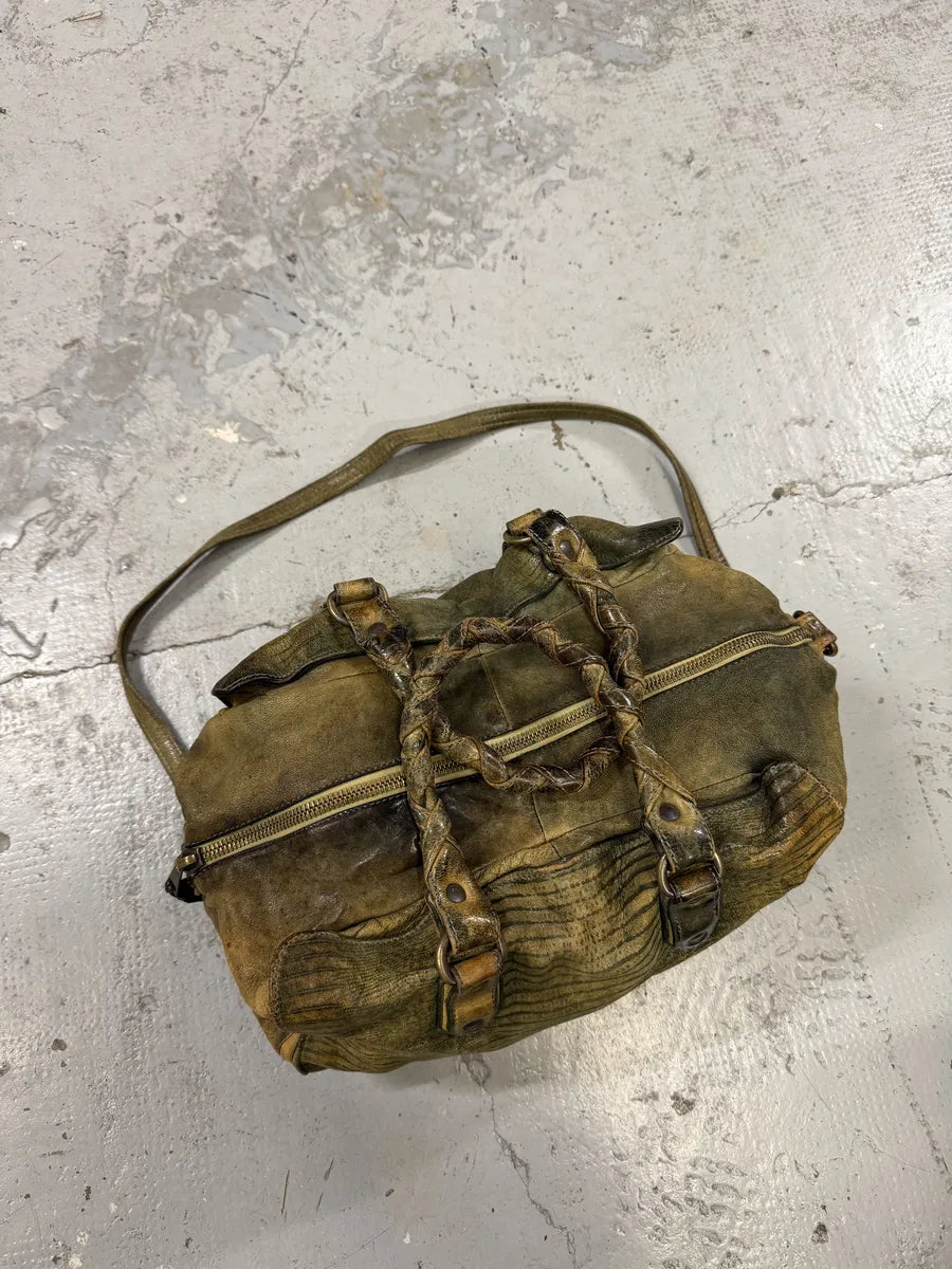2000s Giorgio Brato Green Eroded Leather Shoulder Bag vWOgkxH 2