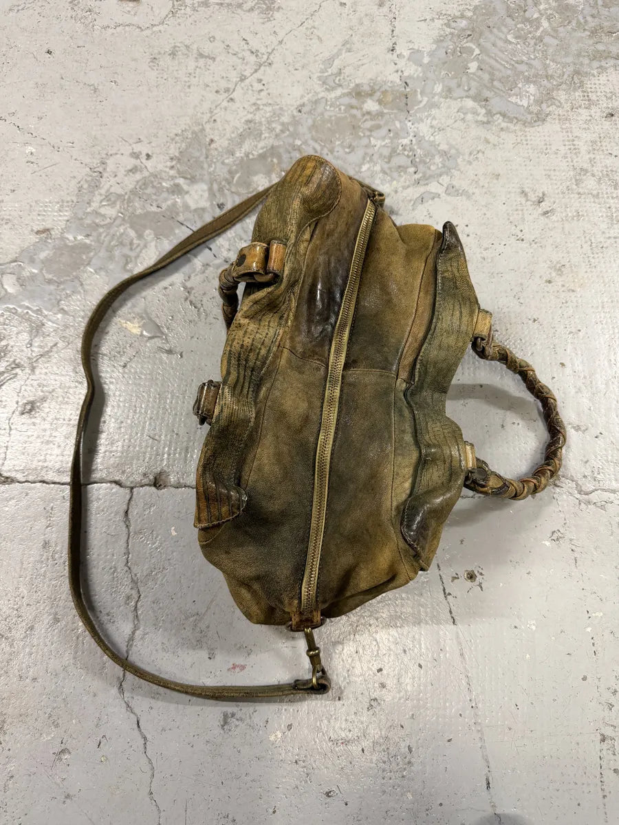 2000s Giorgio Brato Green Eroded Leather Shoulder Bag vWOgkxH 3