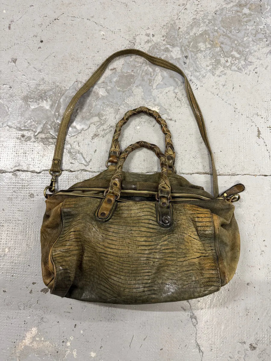 2000s Giorgio Brato Green Eroded Leather Shoulder Bag vWOgkxH 4