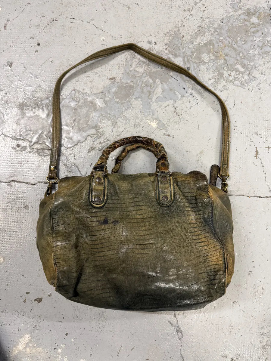 2000s Giorgio Brato Green Eroded Leather Shoulder Bag vWOgkxH 5