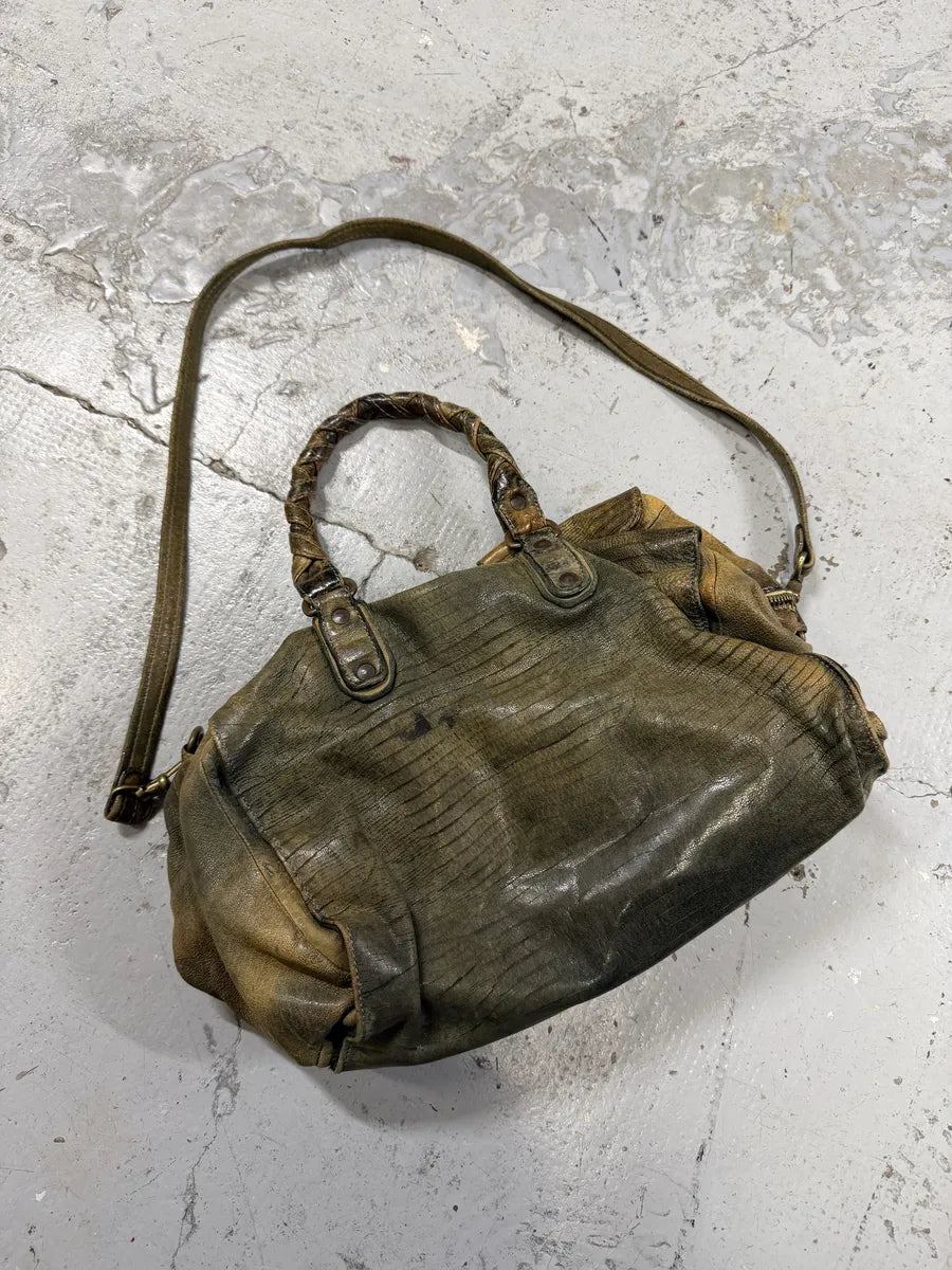 2000s Giorgio Brato Green Eroded Leather Shoulder Bag vWOgkxH 7