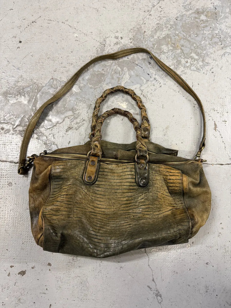 2000s Giorgio Brato Green Eroded Leather Shoulder Bag vWOgkxH 8