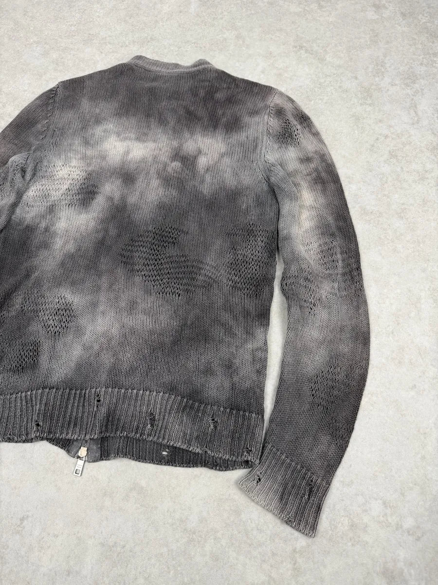 2000s Giorgio Brato Grey Faded Linen Distressed Knitted Zip-up Sweater WppLNhi 10