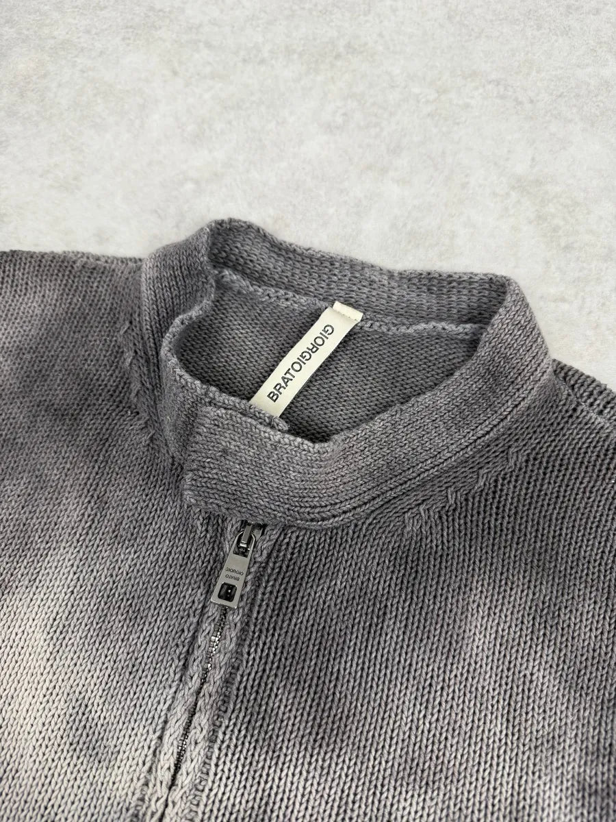 2000s Giorgio Brato Grey Faded Linen Distressed Knitted Zip-up Sweater WppLNhi 12