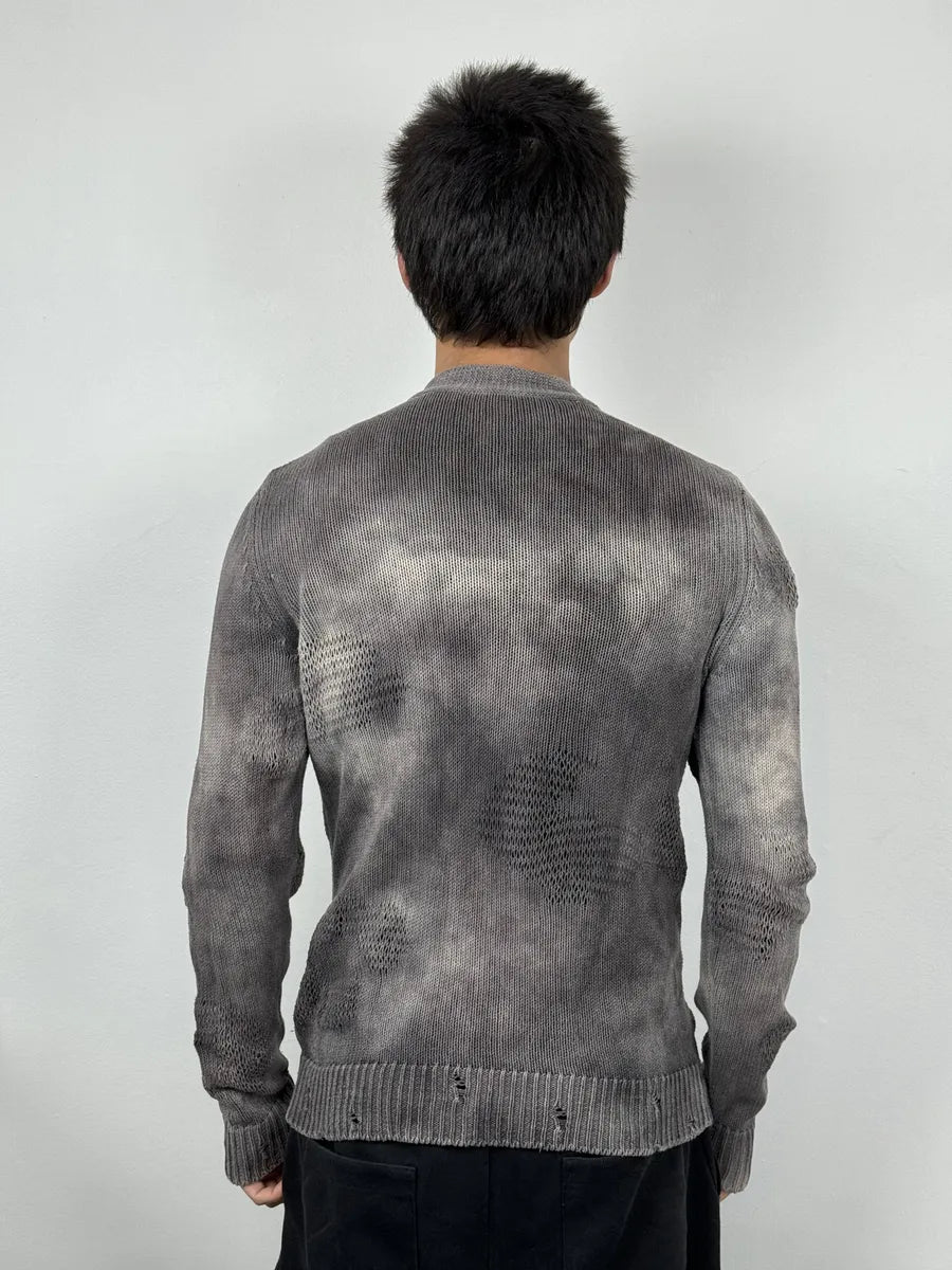 2000s Giorgio Brato Grey Faded Linen Distressed Knitted Zip-up Sweater WppLNhi 2