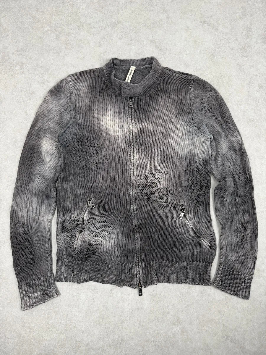 2000s Giorgio Brato Grey Faded Linen Distressed Knitted Zip-up Sweater WppLNhi 3