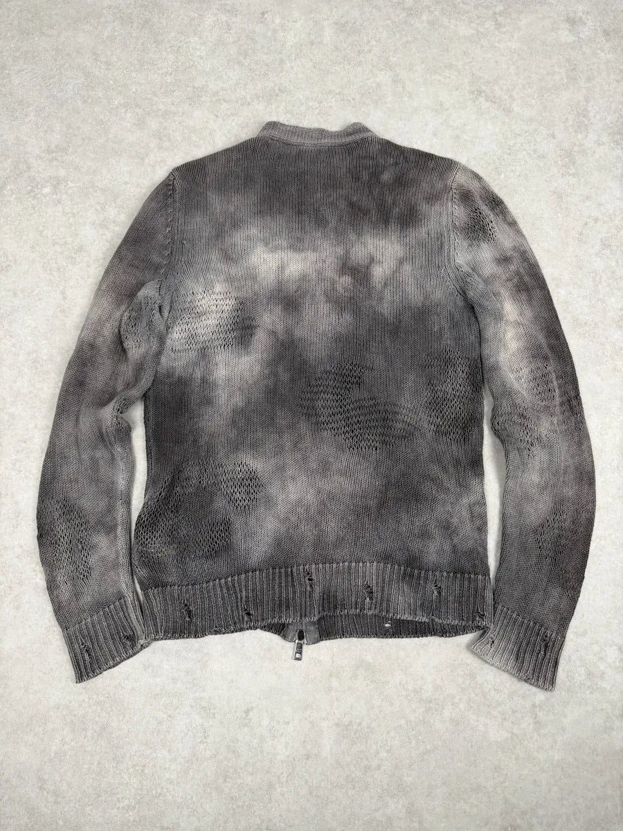 2000s Giorgio Brato Grey Faded Linen Distressed Knitted Zip-up Sweater WppLNhi 4