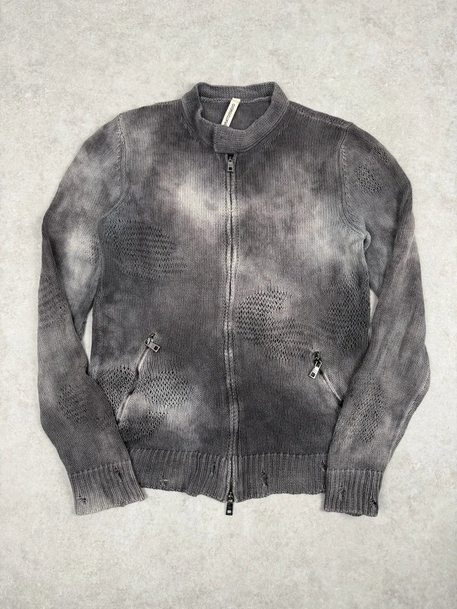 2000s Giorgio Brato Grey Faded Linen Distressed Knitted Zip-up Sweater WppLNhi 5