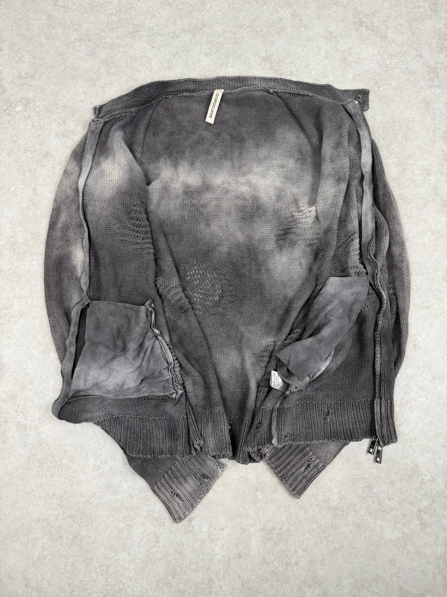 2000s Giorgio Brato Grey Faded Linen Distressed Knitted Zip-up Sweater WppLNhi 7