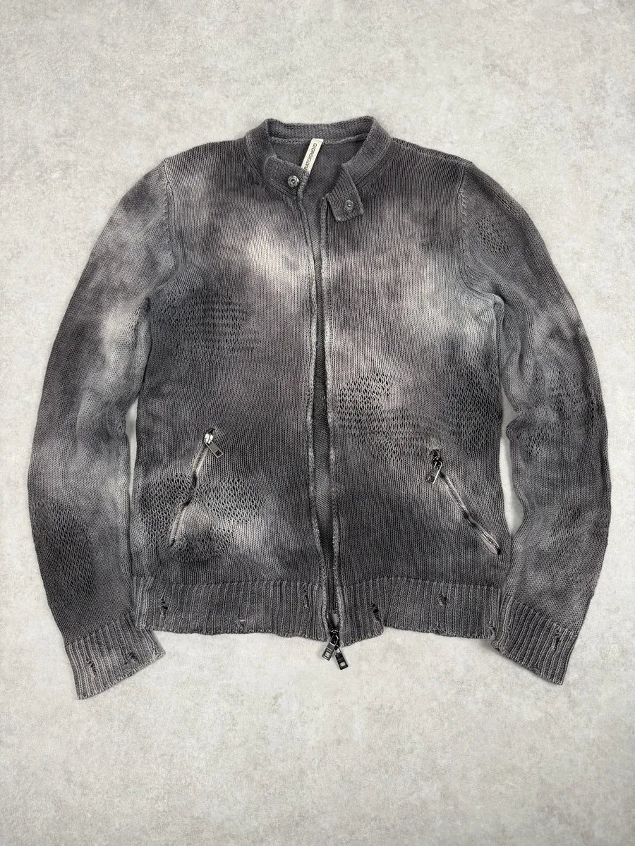 2000s Giorgio Brato Grey Faded Linen Distressed Knitted Zip-up Sweater WppLNhi 8