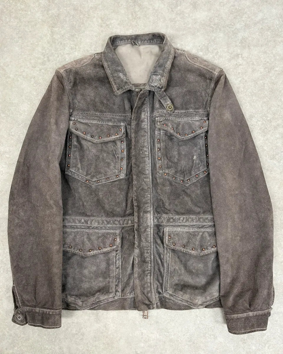 2000s Giorgio Brato Grey Suede Multi-Pocket Leather Jacket dwpbArW 0