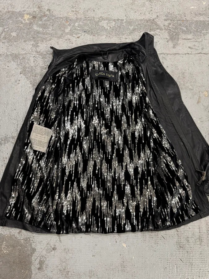 2000s Giorgio Brato Pony Hair Sleeves Double Zip Black Leather Trench Coat VaDDard 5