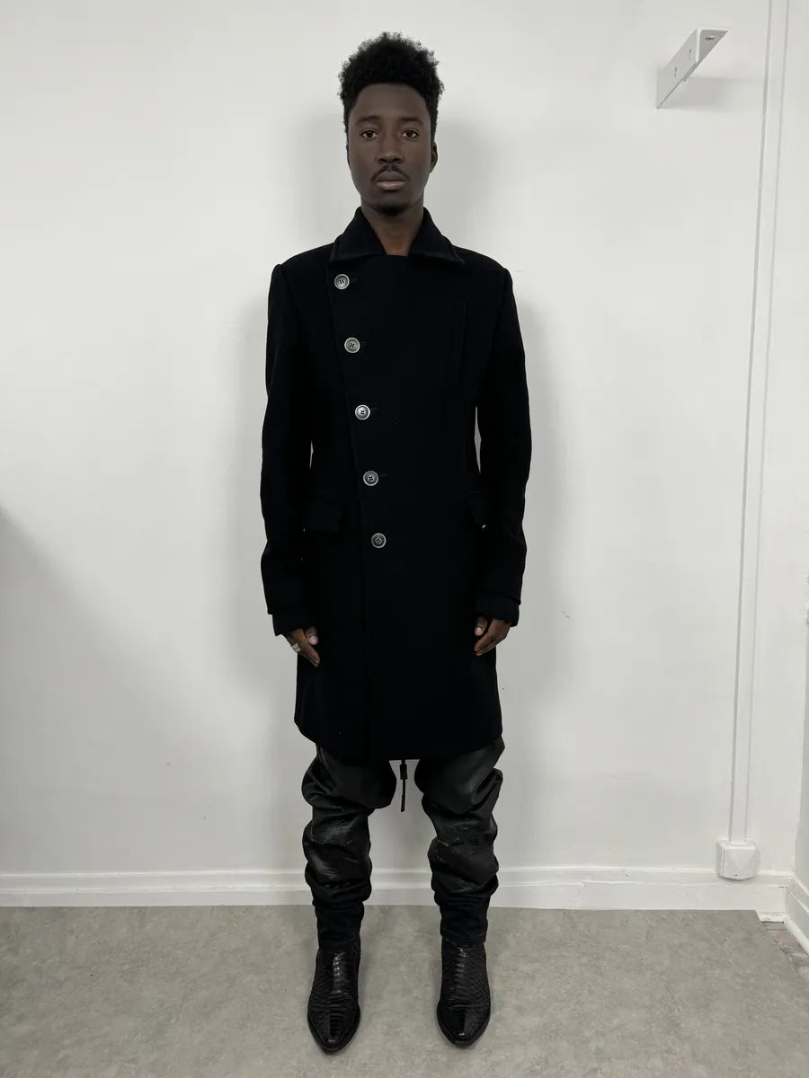 2000s Givenchy Black Asymmetrical Buttoned Wool Trench Coat fDsVbzY 0