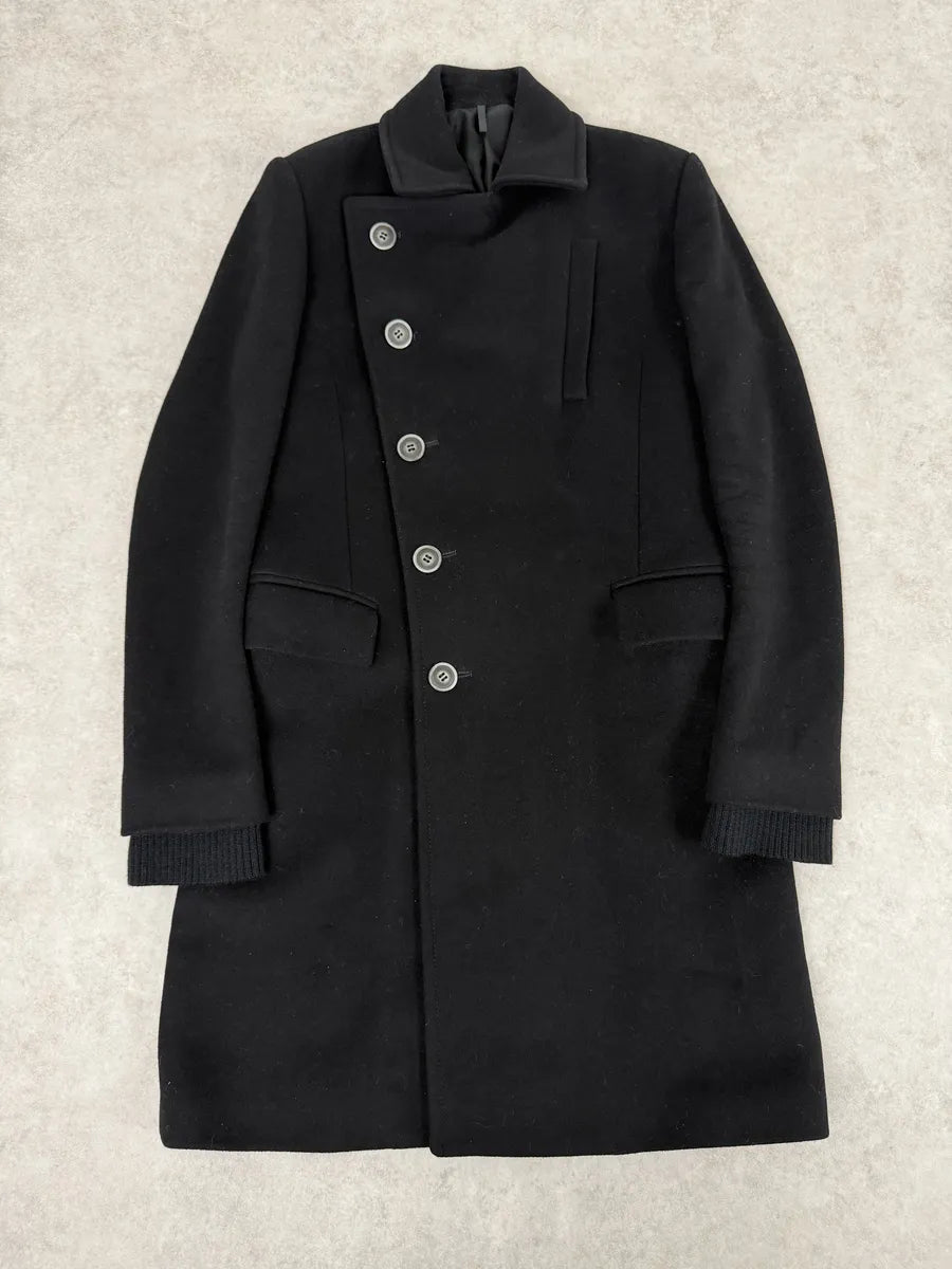 2000s Givenchy Black Asymmetrical Buttoned Wool Trench Coat fDsVbzY 2