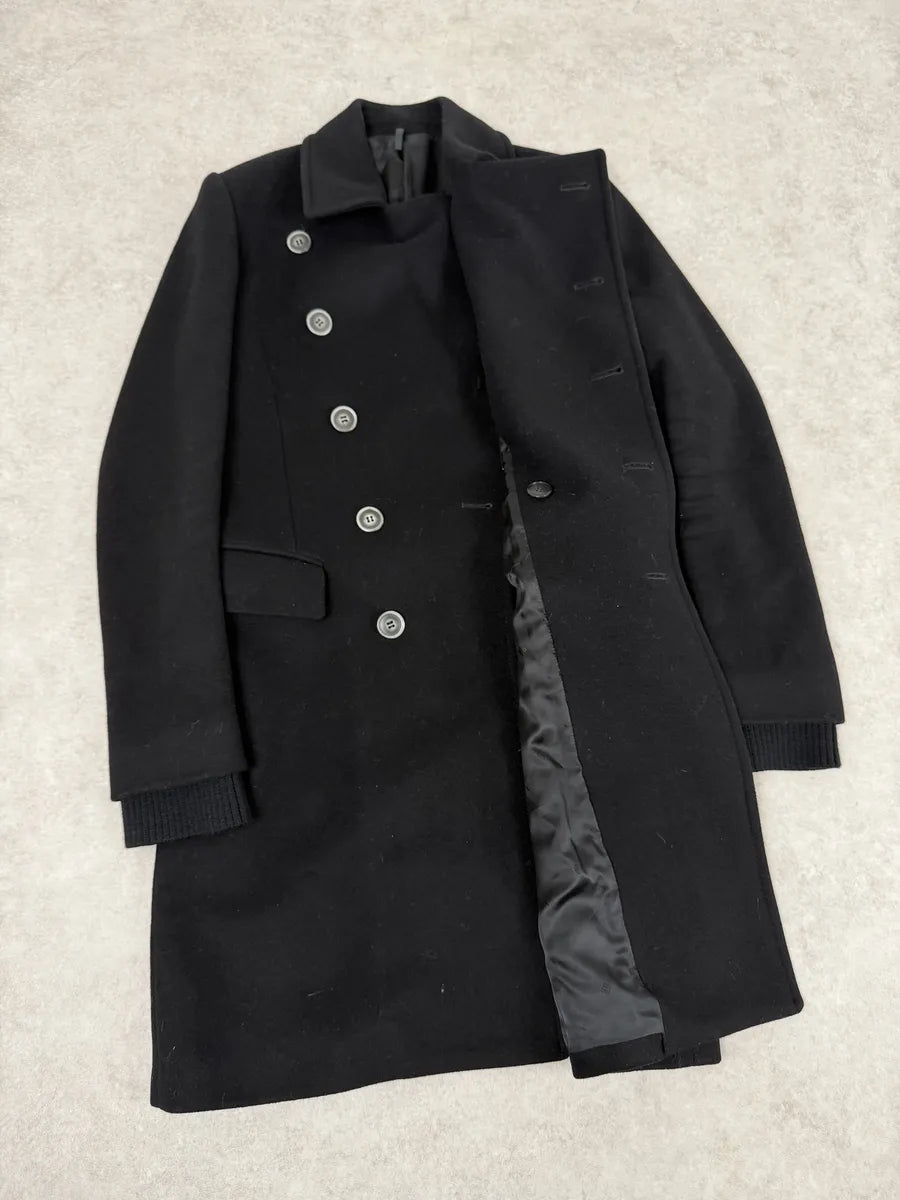 2000s Givenchy Black Asymmetrical Buttoned Wool Trench Coat fDsVbzY 6