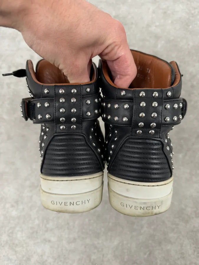 2010s Givenchy Black Studded Tyson Leather High Sneakers nCwBfHK 5