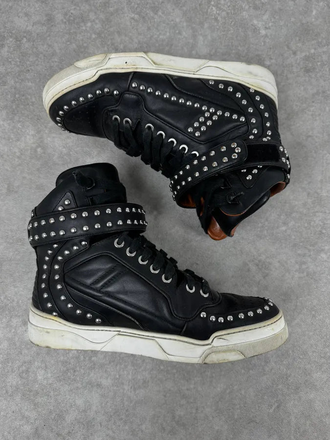 2010s Givenchy Black Studded Tyson Leather High Sneakers nCwBfHK 1