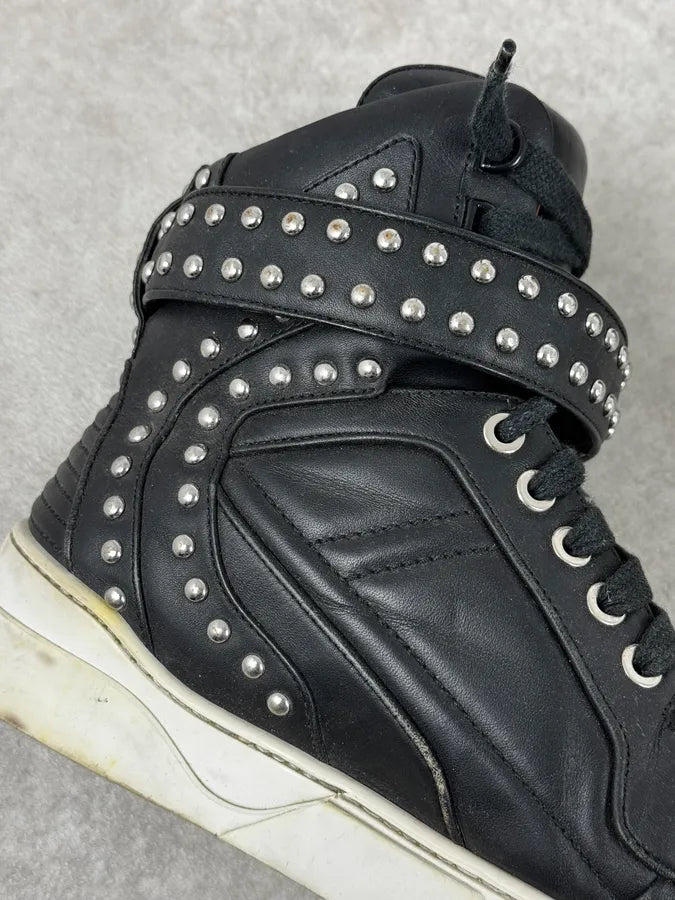 2010s Givenchy Black Studded Tyson Leather High Sneakers nCwBfHK 4
