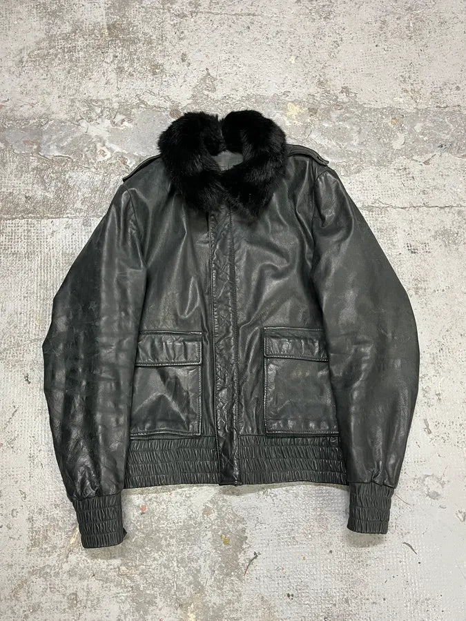 2000s Givenchy Dark Grey Goat Leather Bomber Jacket dFctUDL 6