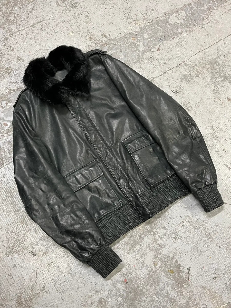 2000s Givenchy Dark Grey Goat Leather Bomber Jacket dFctUDL 3