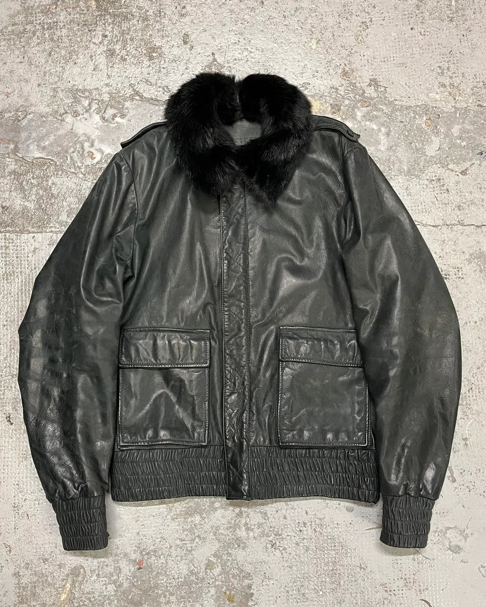 2000s Givenchy Dark Grey Goat Leather Bomber Jacket dFctUDL 0