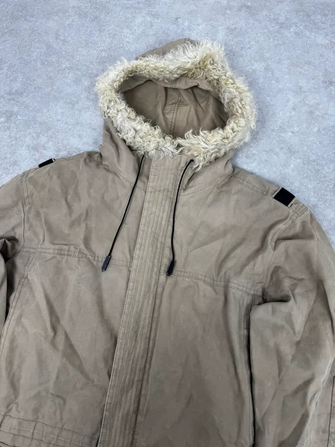 2000s Givenchy Destroyed Fur Hood Beige Cargo Jacket kpyXcvD 5