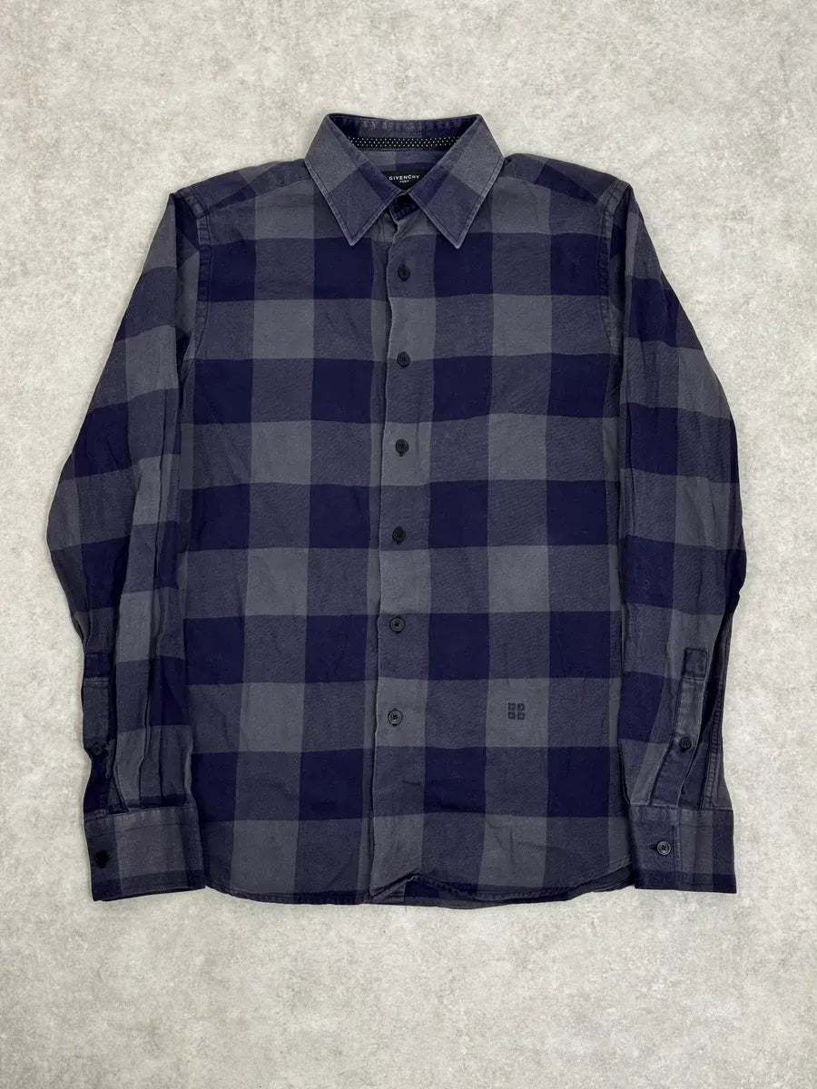2000s Givenchy Grey & Navy Classy Checkered Shirt HiLwZAc 0