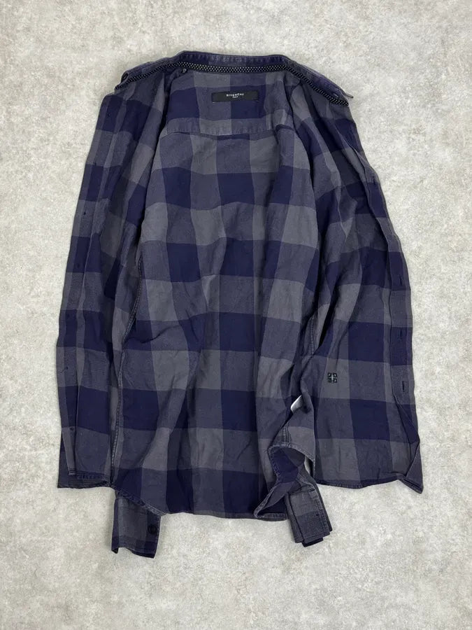 2000s Givenchy Grey & Navy Classy Checkered Shirt HiLwZAc 6