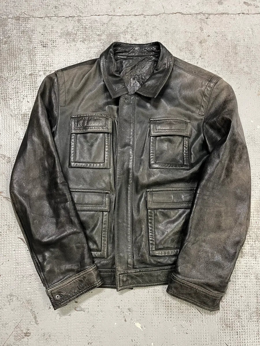 2000s Givenchy Multi-Pockets Aged Grey Leather Jacket yyQXGIO 0