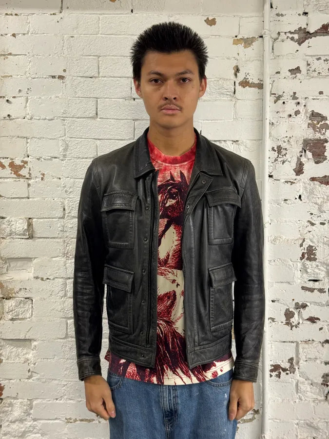 2000s Givenchy Multi-Pockets Aged Grey Leather Jacket yyQXGIO 1