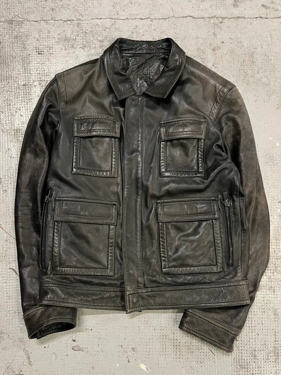 2000s Givenchy Multi-Pockets Aged Grey Leather Jacket yyQXGIO 3