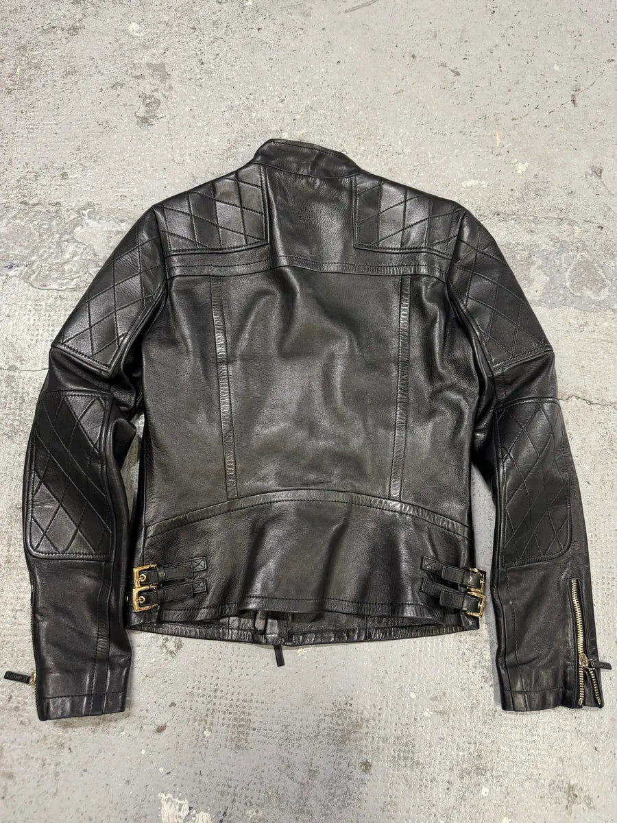 2000s Gucci Asymmetrical Black Leather Jacket YyQLmVG 1