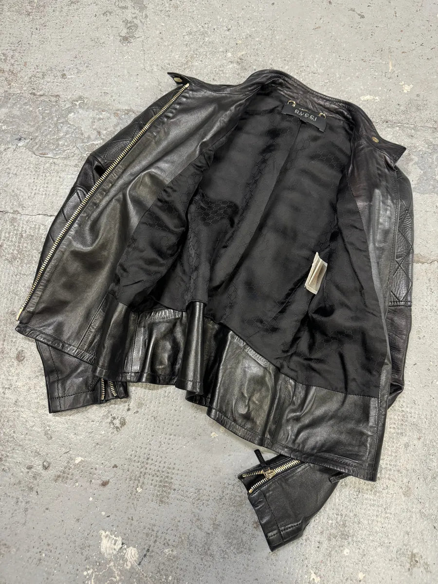 2000s Gucci Asymmetrical Black Leather Jacket YyQLmVG 3
