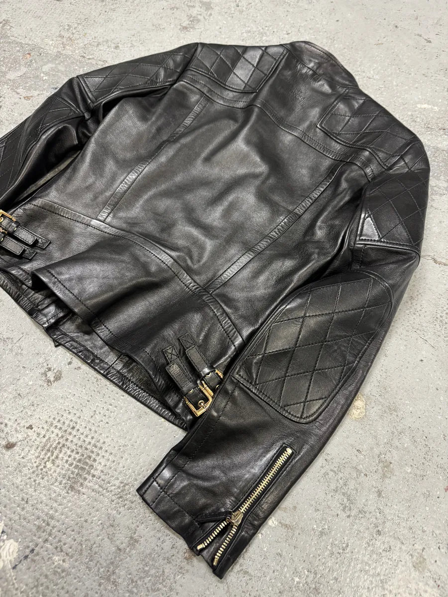 2000s Gucci Asymmetrical Black Leather Jacket YyQLmVG 4