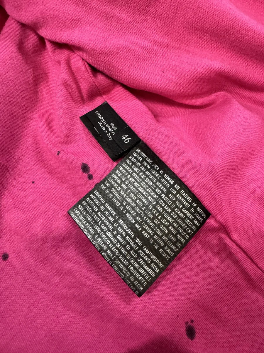 2000s Gucci Asymmetrical Perfored Biker Black & Pink Leather Jacket CnnsCer 9